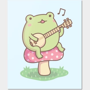 Cute Frog Playing Banjo On Toadstool Posters and Art